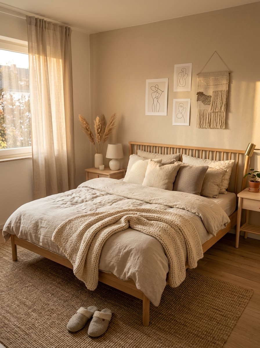bedroom with beige linen bedding 202607182319